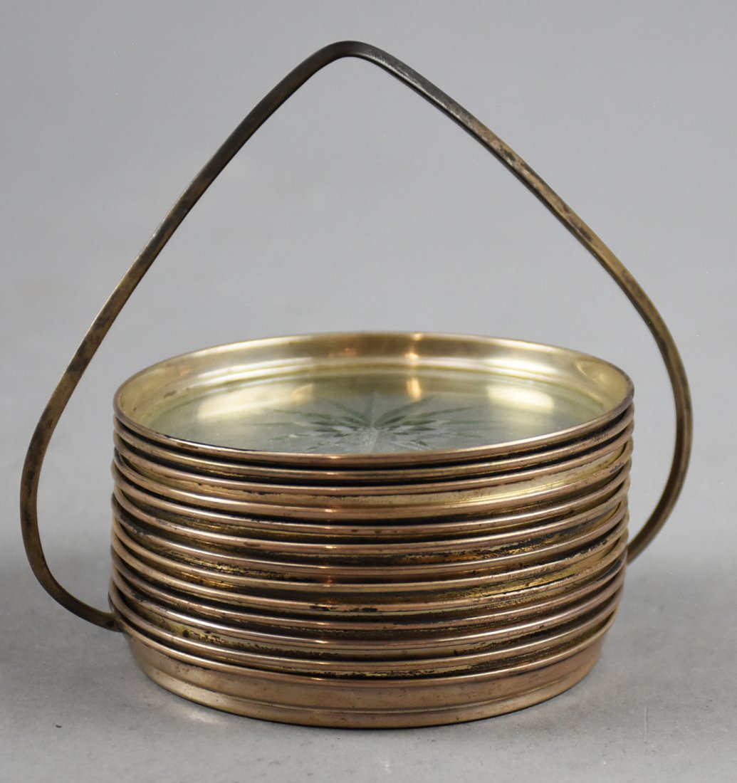 Vintage Sterling & Glass Coasters w/ Caddy (1 of 7)