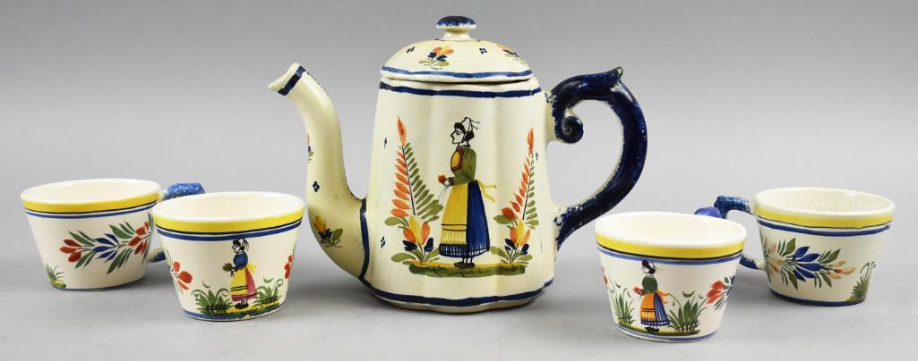 Antique Henriot Quimper Teapot & Tea Cups (1 of 10)