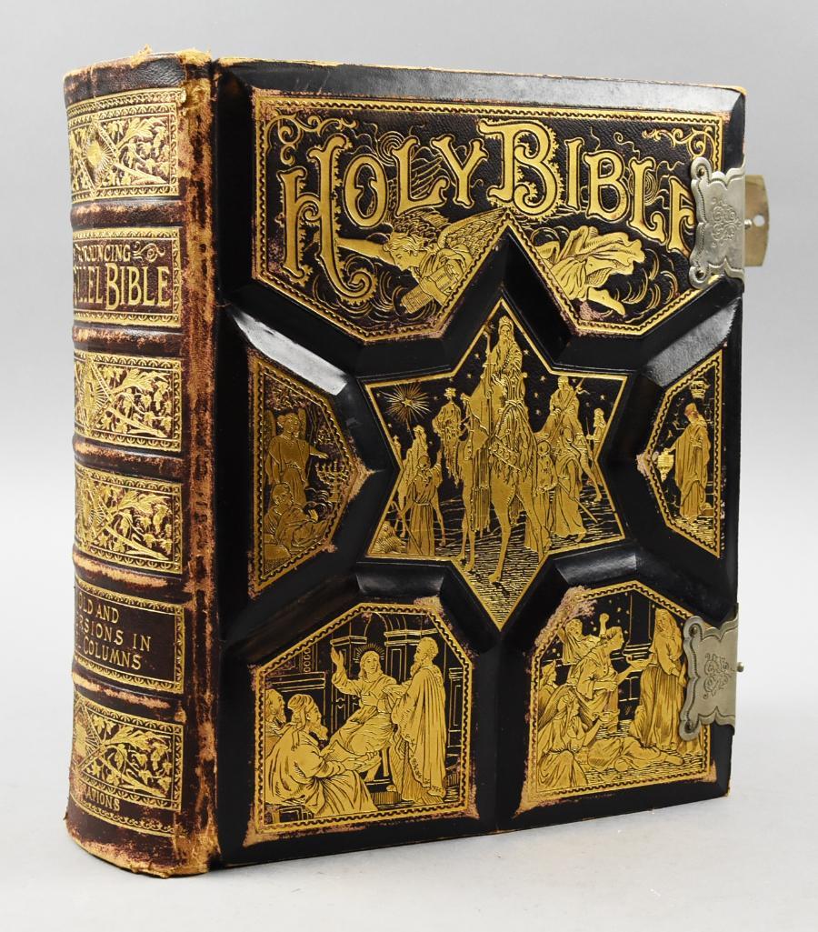 1892 Tooled Leather Pronouncing Parallel Holy Bible (1 of 11)
