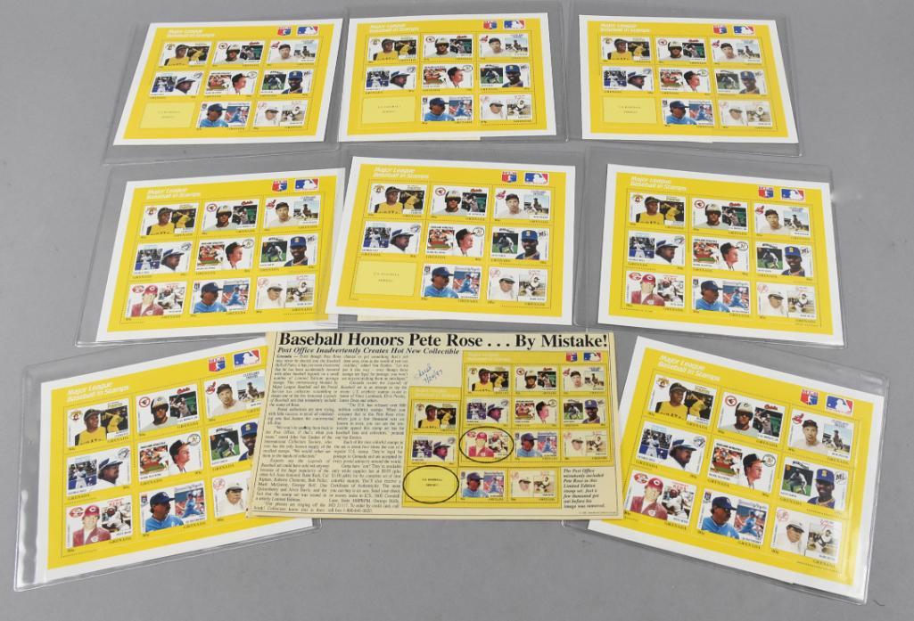 (8) 1990 Grenada MLB Postage Stamp Sheets, Pete Rose (1 of 4)