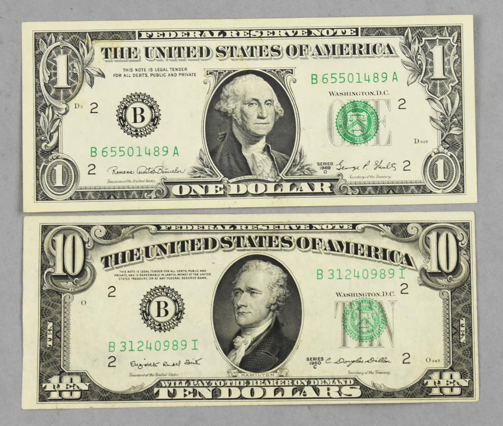1969 D $1 Bill, 1950 C $10 Bill (1 of 2)