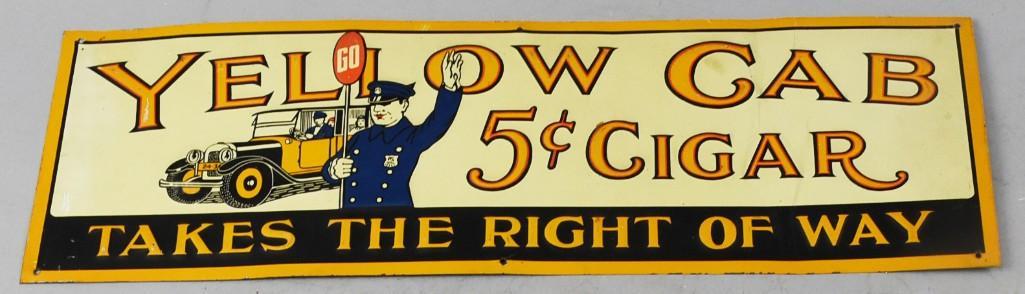 Embossed Enamel Yellow Cab Cigar Advertising Sign (1 of 5)