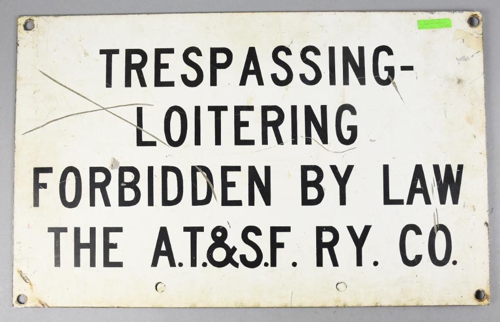 Vintage AT&SF Porcelain Trespassing Sign Double Sided (1 of 2)