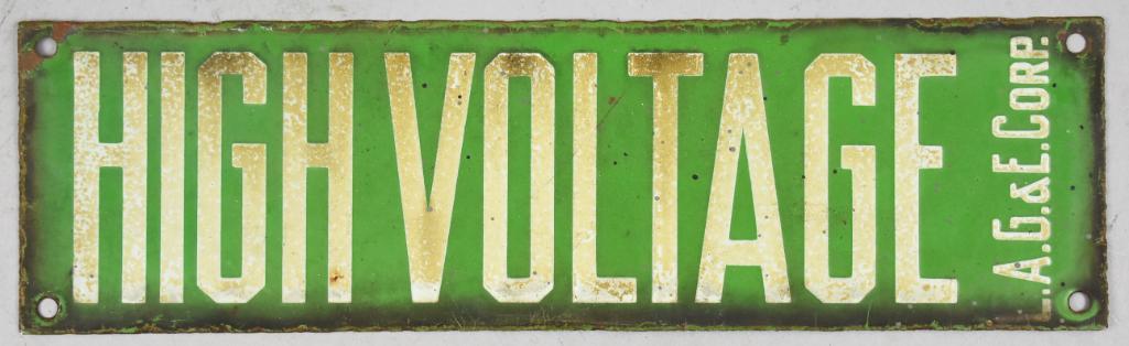Rare Vintage A.G.&E. High Voltage Porcelain Sign (1 of 2)