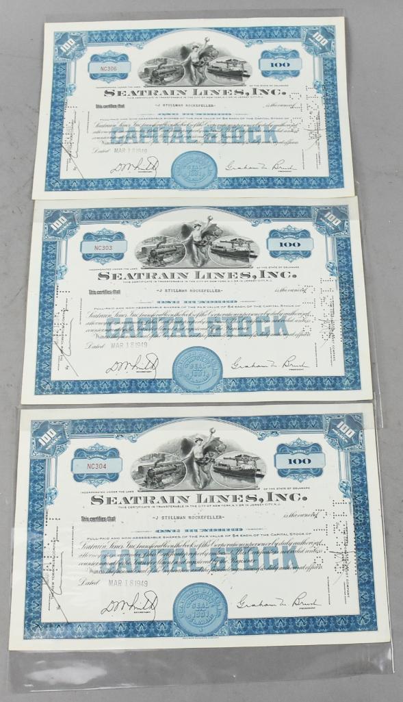 Seatrain Lines Stock Certs, Signed J.S. Rockefeller (1 of 8)