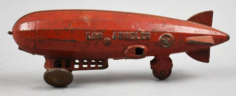 Rare c1920 Dent Hardware Co Los Angeles Zeppelin: This great pull toy zeppelin is from Dent Hardware Company from Fullerton PA. This particular one is much harder to find and even harder in this condition. It has embossed Los Angeles and a star in a