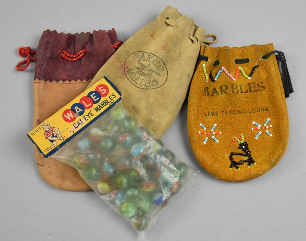 Vintage Wales Cat Eye Marbles and Suede Marble Bags (1 of 6)