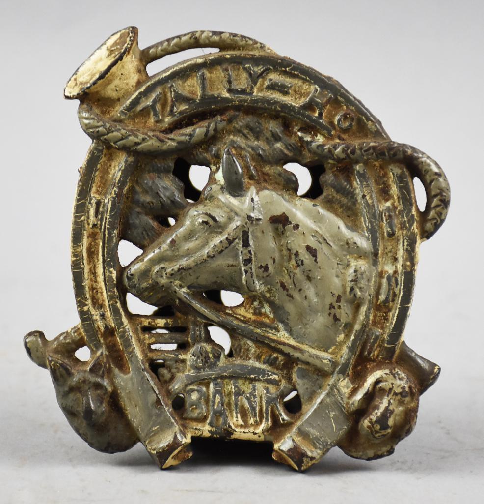 c1915 English Tally Ho Horseshoe Figural Bank (1 of 6)