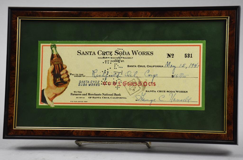 1940 Santa Cruz Soda Works Check to Richfield Oil Corp (1 of 3)
