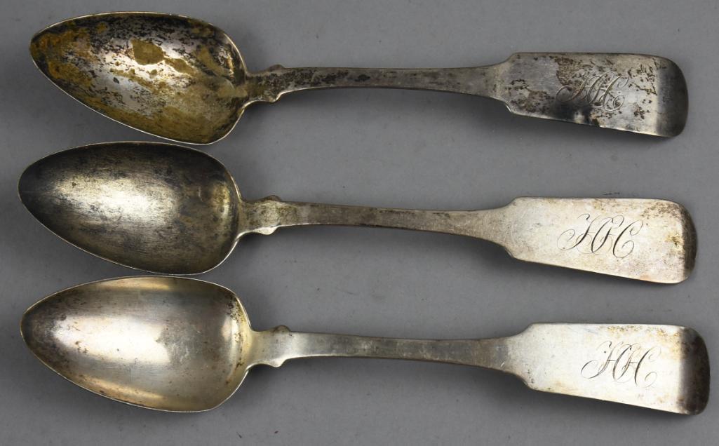 c1810 AB Hall Coin Silver Tablespoons, Monogrammed (1 of 4)