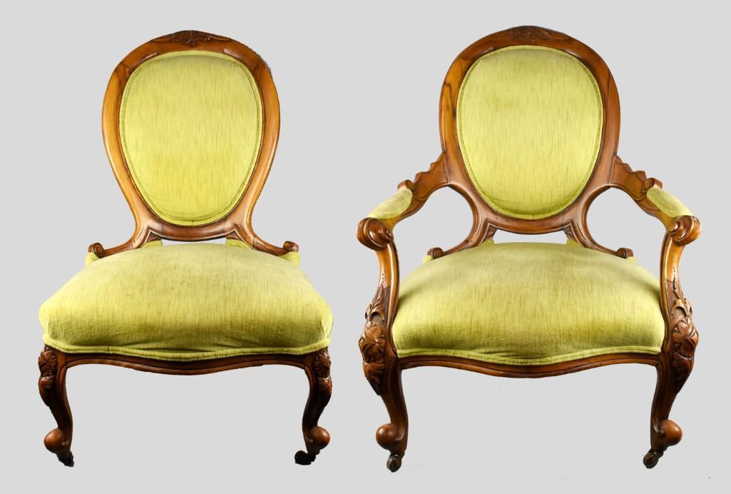 2 Carved Victorian Balloon Back Side Chairs Lime Green (1 of 20)