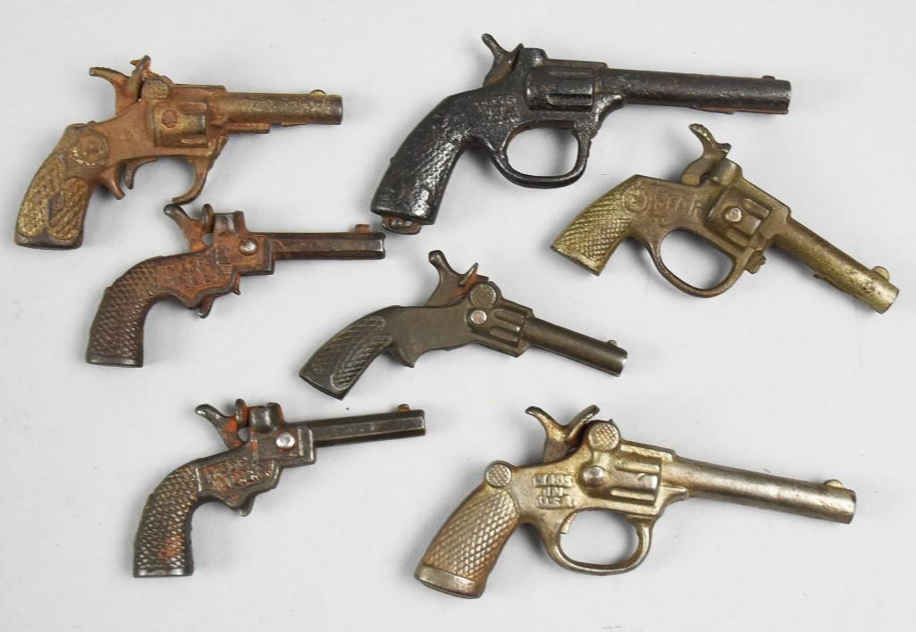 (7) Vintage Cast Iron Toy Cap Guns, Stevens, Dent (1 of 5)