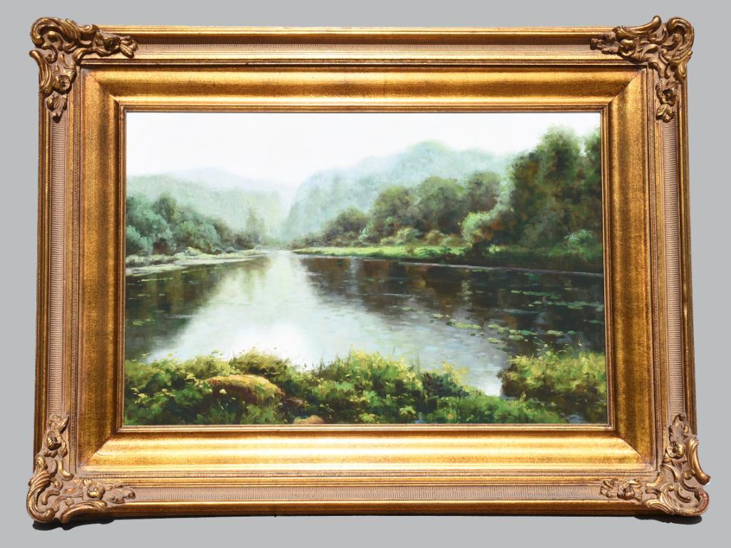 Vintage Impressionist Oil on Canvas Landscape LARGE (1 of 7)