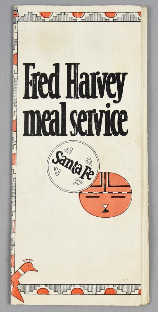 1923 Fred Harvey Meal Service Santa Fe Railway Brochure: Wonderful and nearly 100 years old is this Fred Harvey Meal Service Brochure. It is filled with amazing black and white photos of the various hotels and sites along the train route which is highlighte