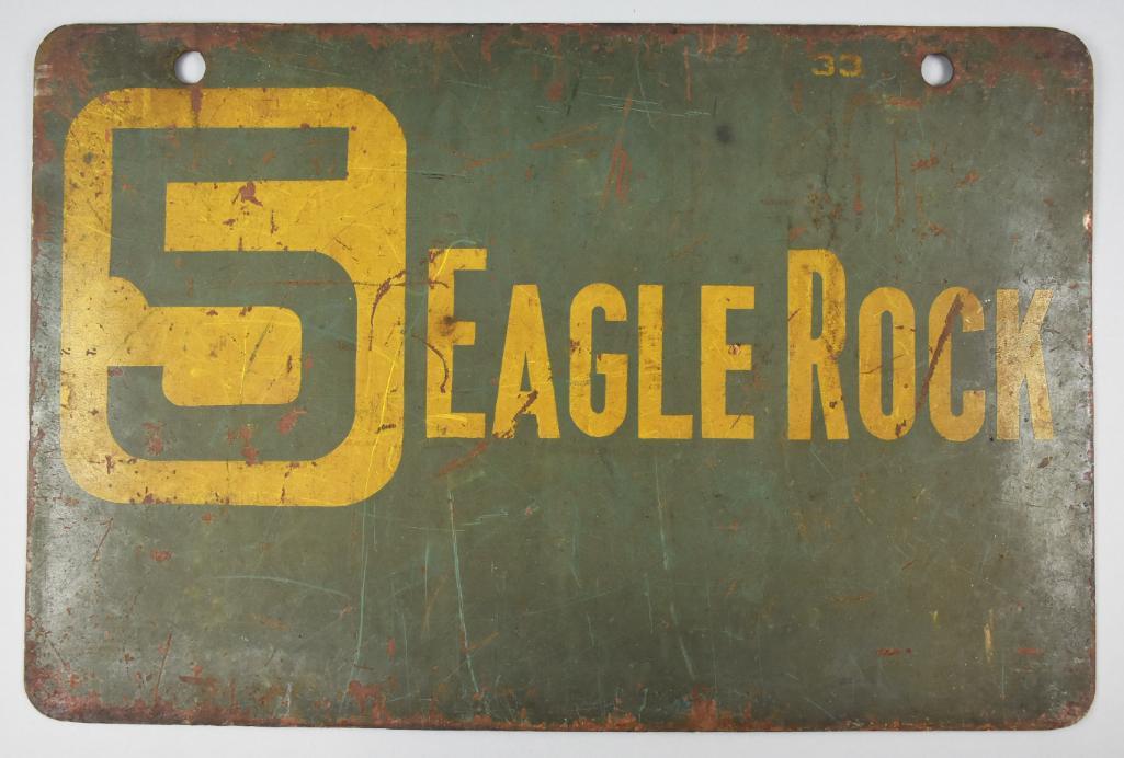 Rare Los Angeles Railway 5 Car Route Sign, Eagle Rock (1 of 2)