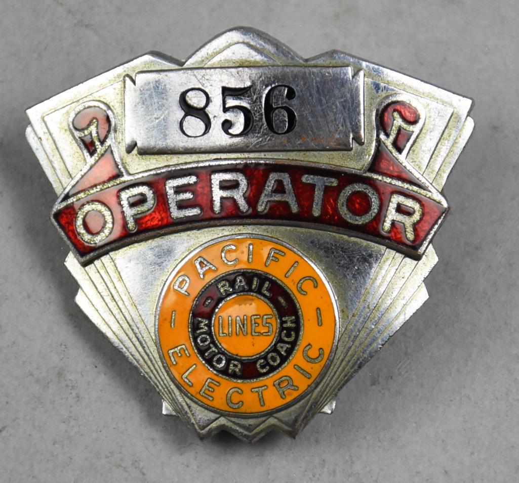 Rare c1930 Pacific Electric Lines Operator Hat Badge (1 of 3)