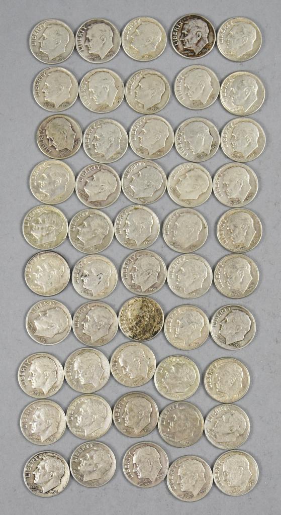 (50) 1950s Silver Roosevelt Dimes (1 of 6)