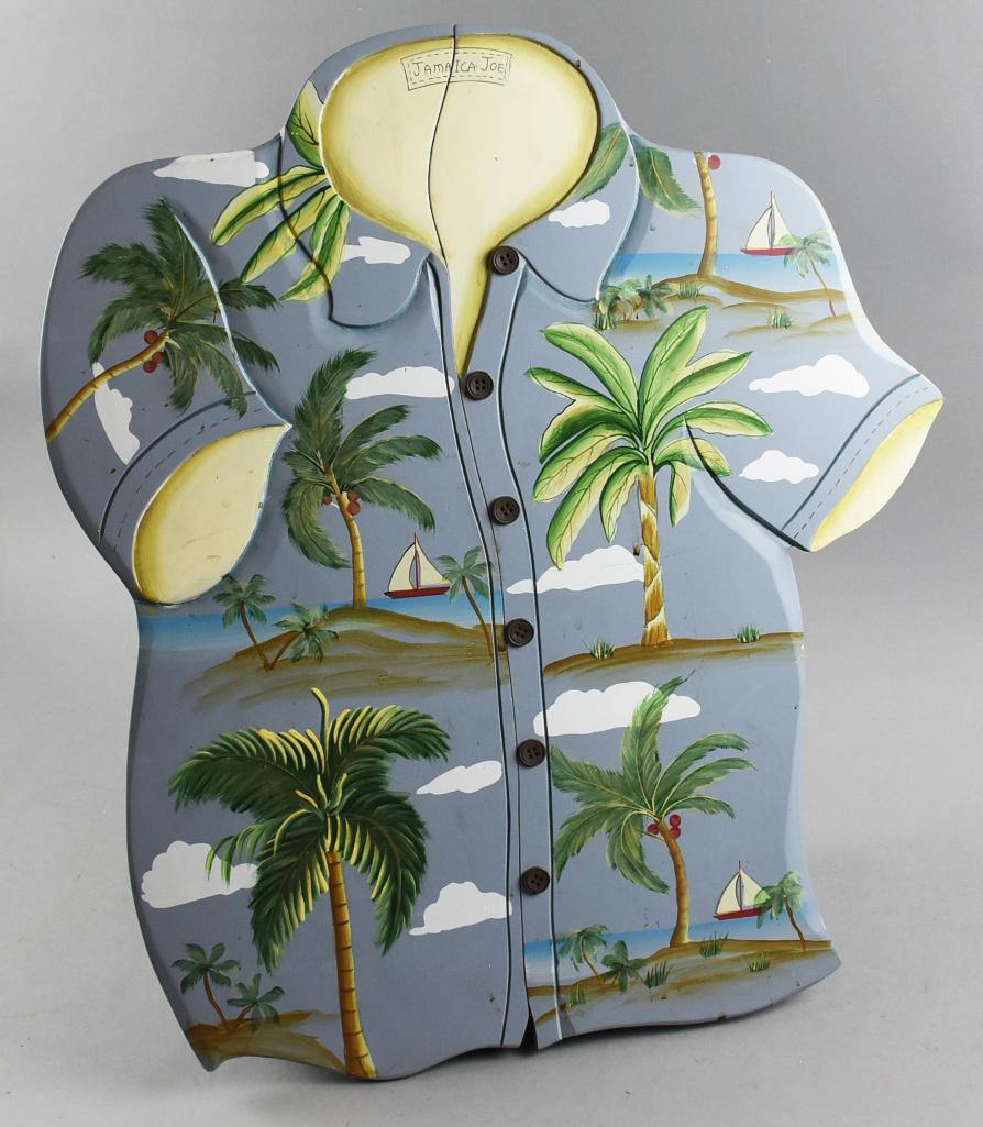 Jamaica Joe Hawaiian Shirt Cupboard: Jamaica Joe has some fun items from plates to lamps. This is one of the pieces in the line of Hawaiian shirts in the form of a wall cabinet or cupboard.