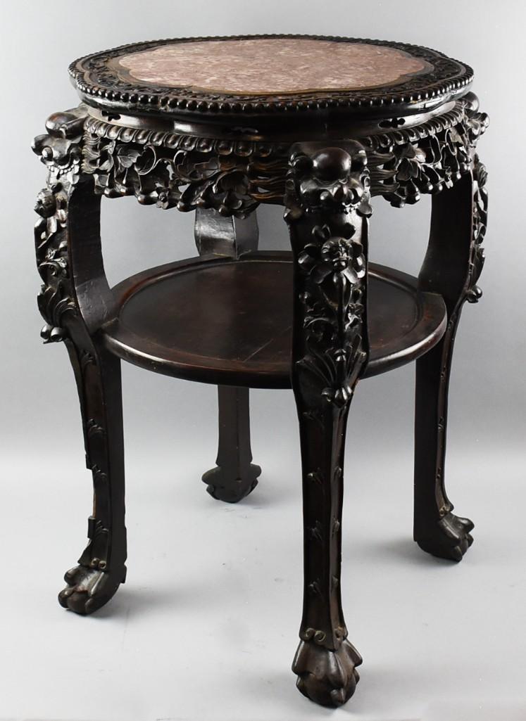 19th C Chinese Export Marble Top Rosewood Table (1 of 17)