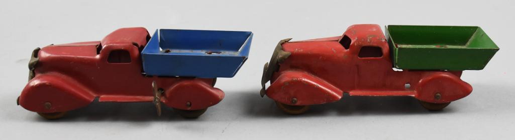 Pair c1930 Marx Pressed Steel Dump Trucks (1 of 6)