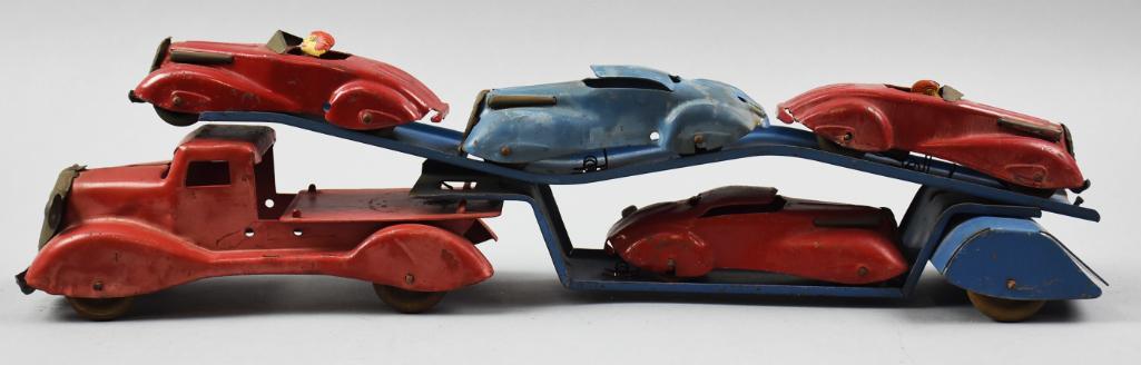c1930 Marx Pressed Steel Auto Transport & Cars (1 of 5)