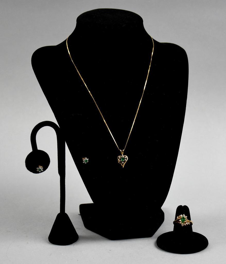 14K Yellow Gold, Emerald & Diamond Jewelry Set (1 of 12)