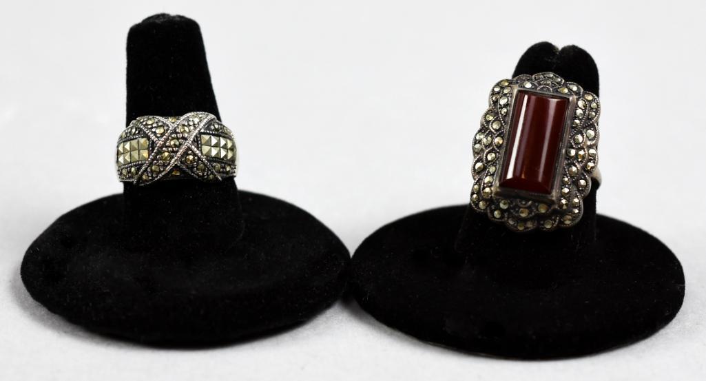 Vintage Sterling, Carnelian and Marcasite Rings (1 of 9)