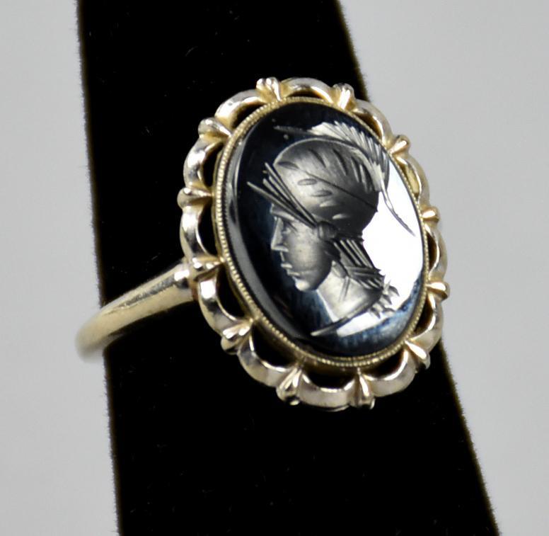 Vintage 10K White Gold Intaglio Hematite Ring (1 of 7)