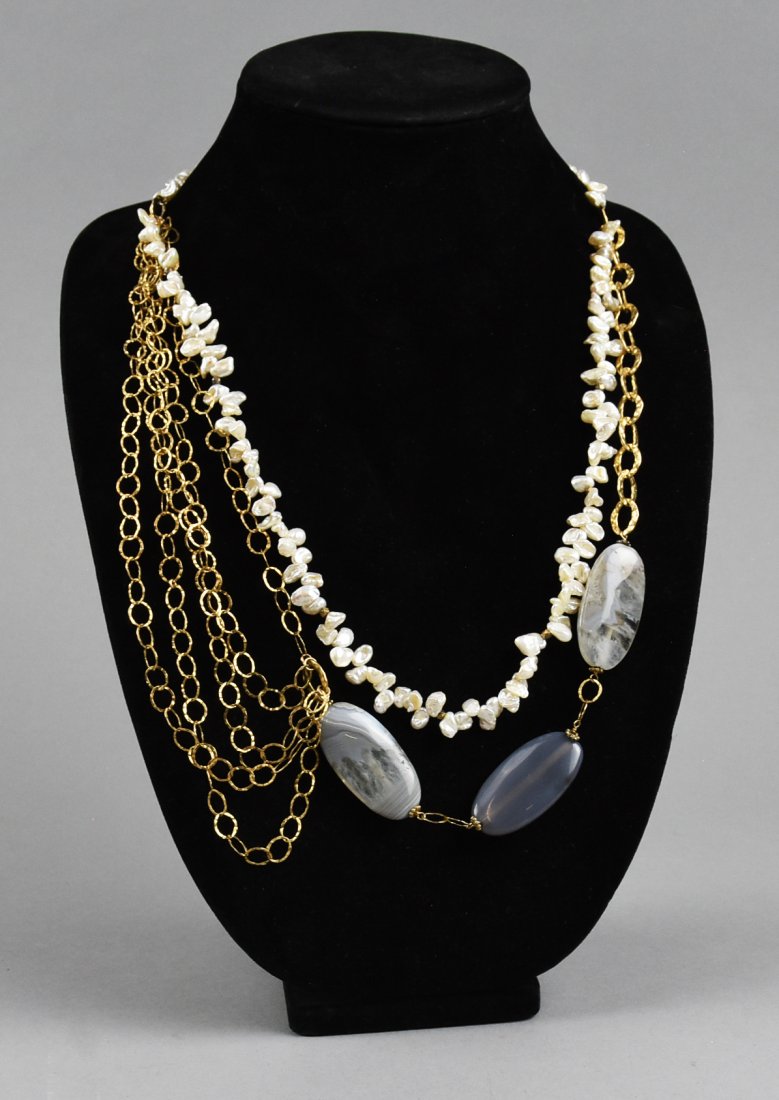 ONE OF A KIND FRESH WATER PEARL/AGATE NECKLACE (1 of 9)