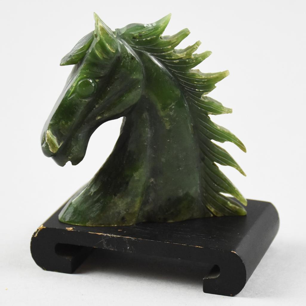 Carved Chinese Jade Horse Bust on Stand (1 of 5)