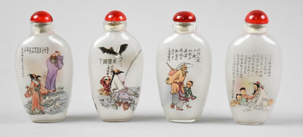 (4) Vintage Chinese Reverse Painted Snuff Bottles (1 of 8)