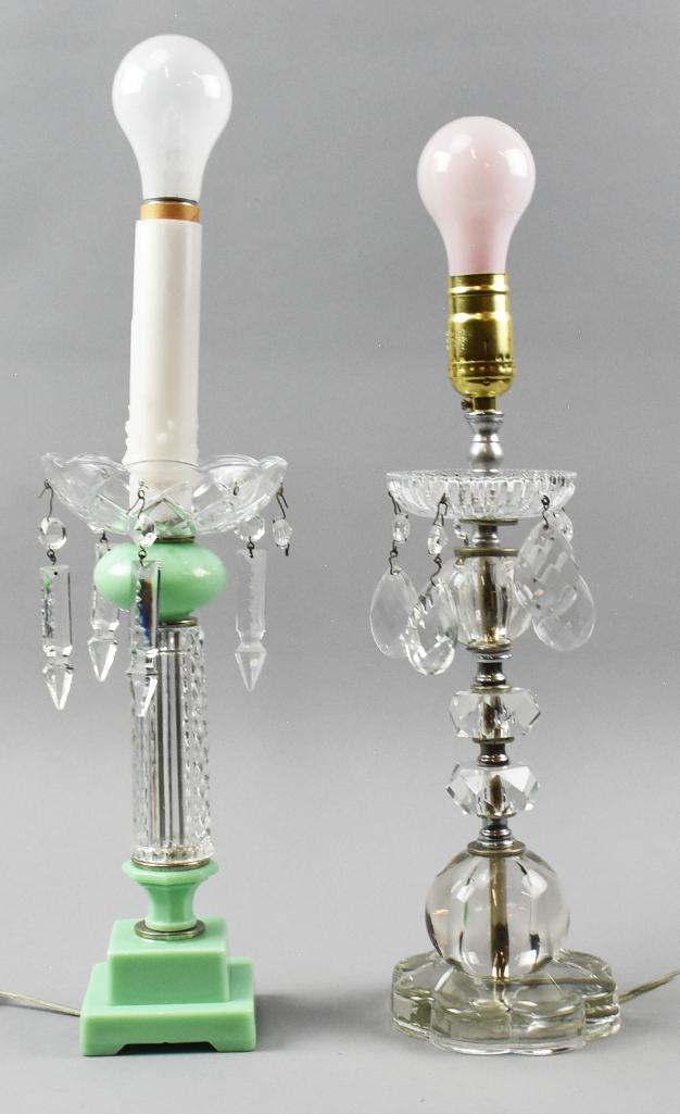 Vintage Crystal and Jadeite w/ Crystal Table Lamps (1 of 4)