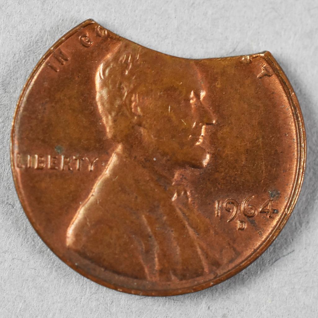 Error Coin 1964 D Wheat Penny, Clipped (1 of 2)