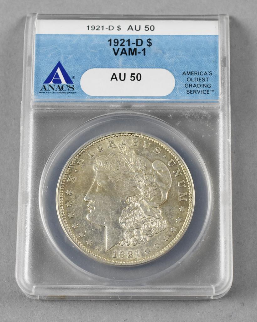 1921 D Morgan Silver Dollar, ANACS AU 50 (1 of 2)