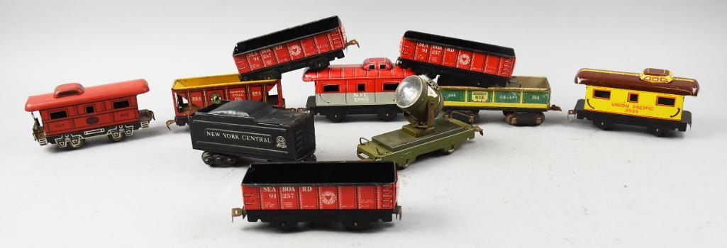 (10) c1940 Marx Mar Lines Tin Litho Train Cars (1 of 4)