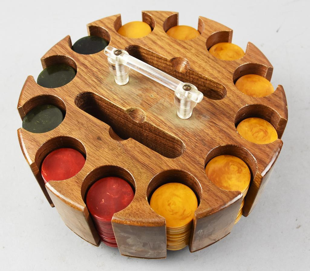 Vintage Bakelite Poker Chips Set, Carrying Case (1 of 5)
