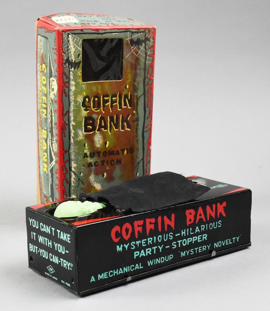 Vintage Automatic Mechanical Coffin Bank Original Box