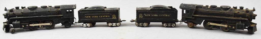 Pair Vintage Mar/Marx Locomotives & Tenders, No. 666: Each of these locomotives are No. 666 and come with New York Central Tenders. Both Marx and die cast