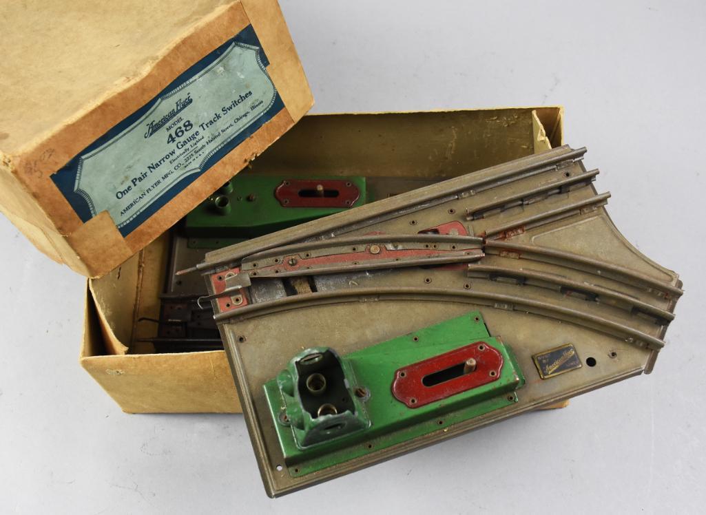 American Flyer 468 Narrow Gauge Track Switches, w/ Box: This pair of track switches are No. 487 and will come in a box for track switches for No. 468