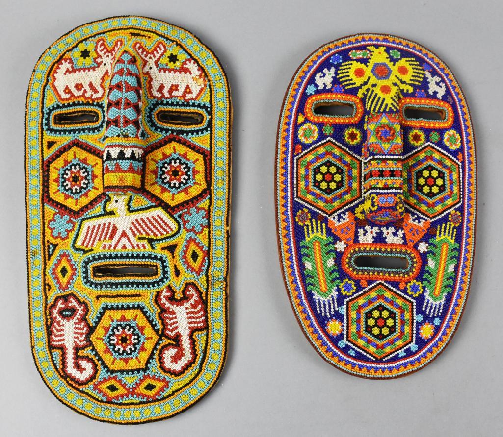 Mexican Huichol Tribe Beadwork Mask Pair (1 of 4)