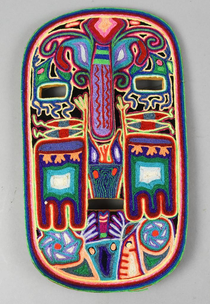 beaded Mexican Huichol Tribe Yarn Painting Mask (1 of 3)