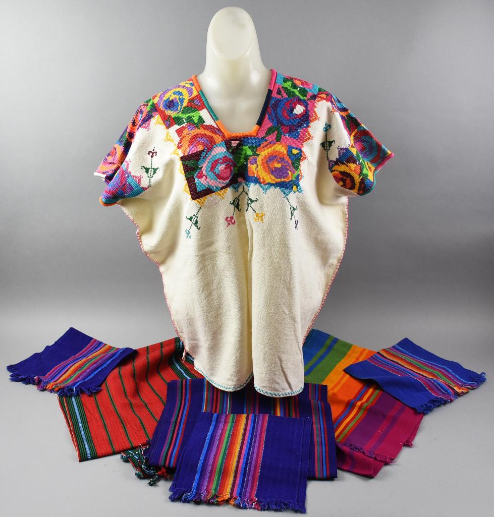 Vintage Mexican Embroidered Blouse, Woven Linens (1 of 6)