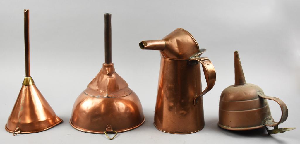 Primitive Antique Copper Funnels & Oil Can (1 of 9)