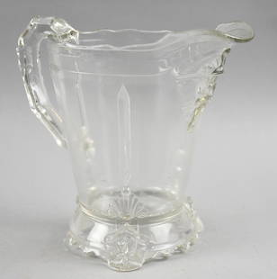 c1876 Hobbs Brockunier & Co. Viking Water Pitcher: Great looking and hard to find Hobbs Brockunier & Co water pitcher in the Viking pattern. Two versions of this scarce pitcher were manufactured, this one having bearded face under spout and on