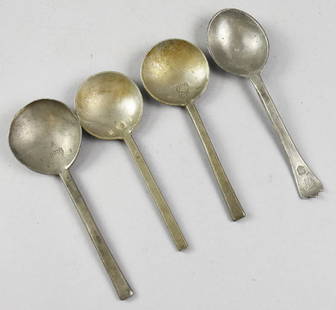 17th Century & 19th Century Tudor Rose Slip-Top Spoons: This fantastic lot of spoons date from the 17th century and one that I believe from the 19th century, but it could be much older as well. Two are marked with the Tudor rose and monograms. One has a