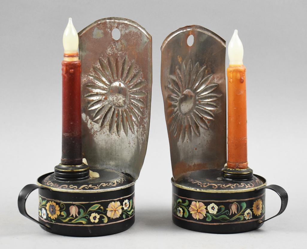 19th C Toleware Folk Art Chambersticks (1 of 6)
