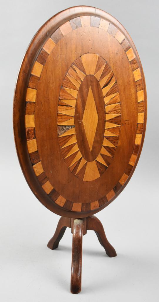 19th C Salesman Sample Tilt Top Tea Table w/ Marquetry (1 of 7)