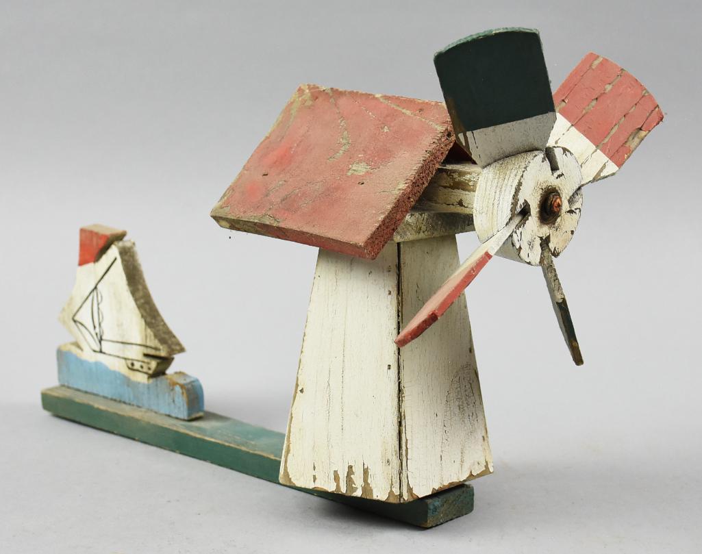 Primitive Folk Art Sailboat/Lighthouse Whirlygig, 9"T (1 of 6)