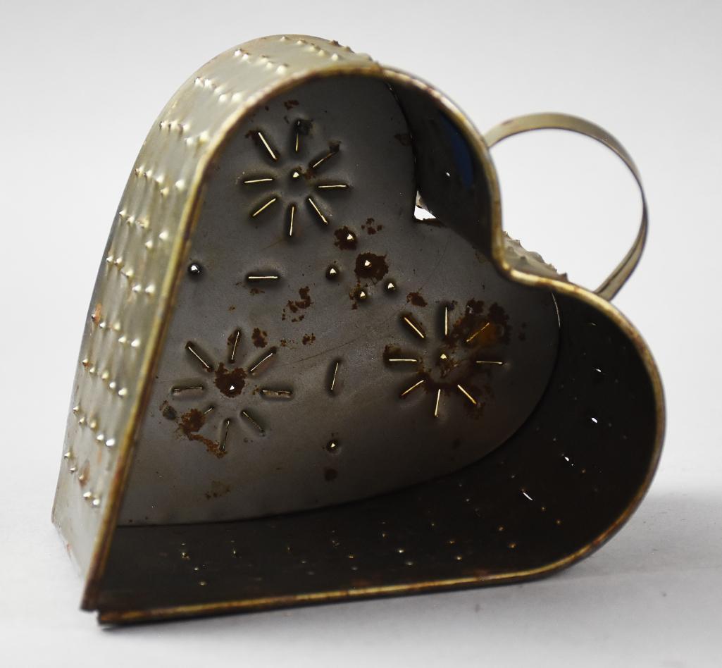 Primitive Antique Pierced Tin Heart Shaped Cheese Mold (1 of 4)