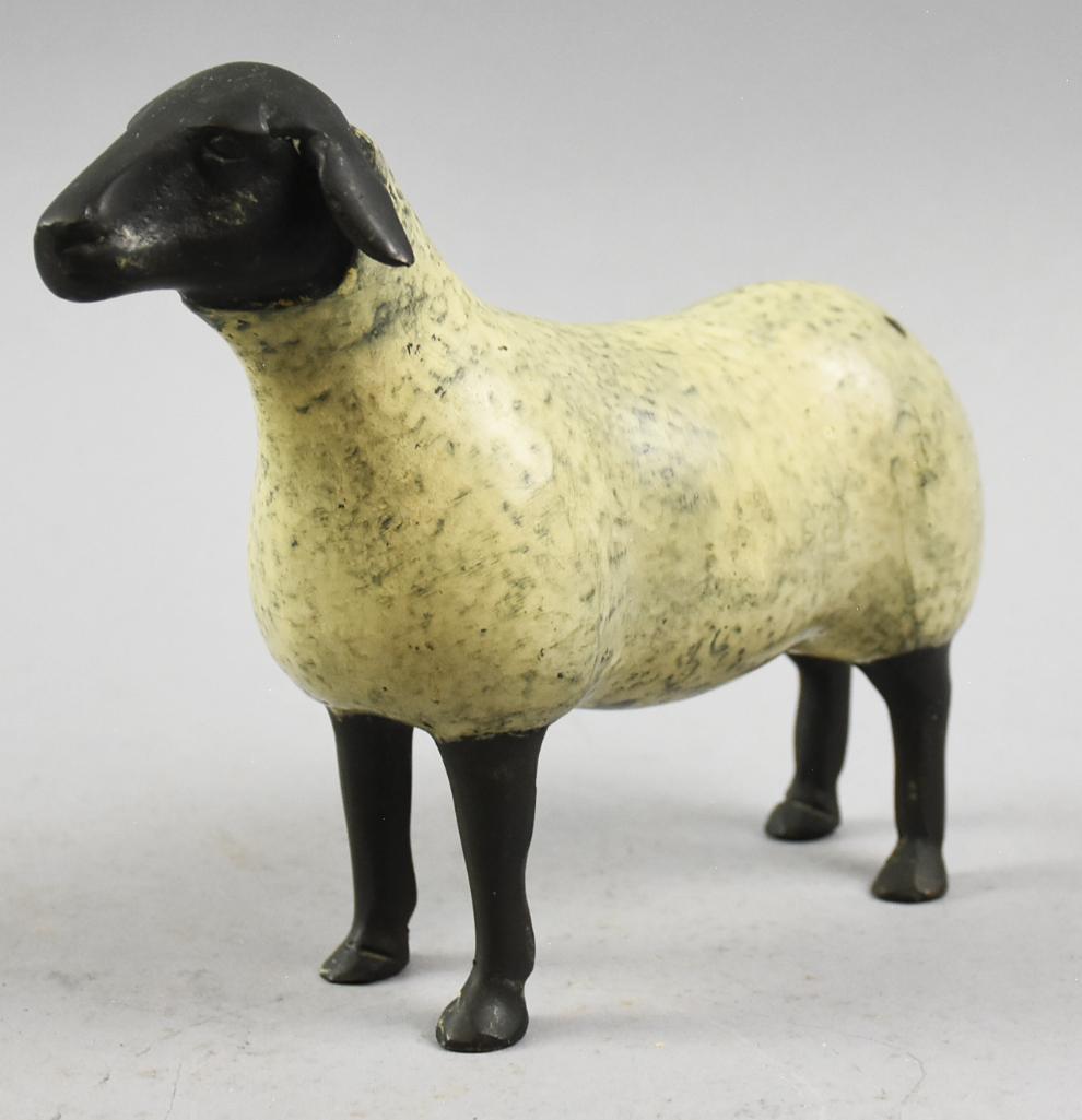 Antique Cast Metal Painted Suffolk Sheep, Lalanne Style (1 of 4)